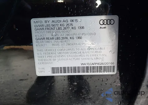 2016 Audi Sq5 3.0T Premium Plus z USA, uszkodzony, nr VIN WA1CCAFP4GA020166